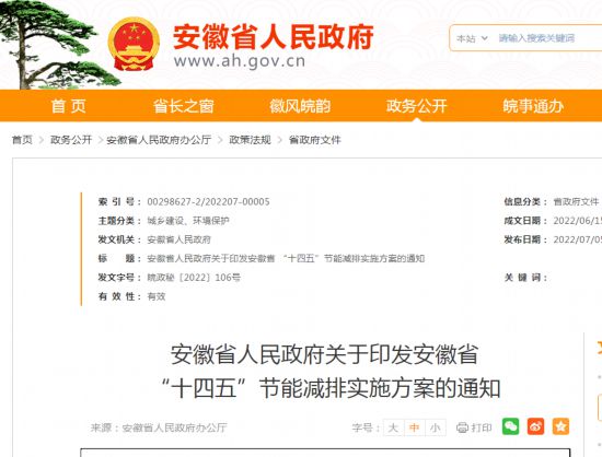 快看！安徽省提出“十四五”节能减排主要目标亿博电竞 亿博官网(图1)