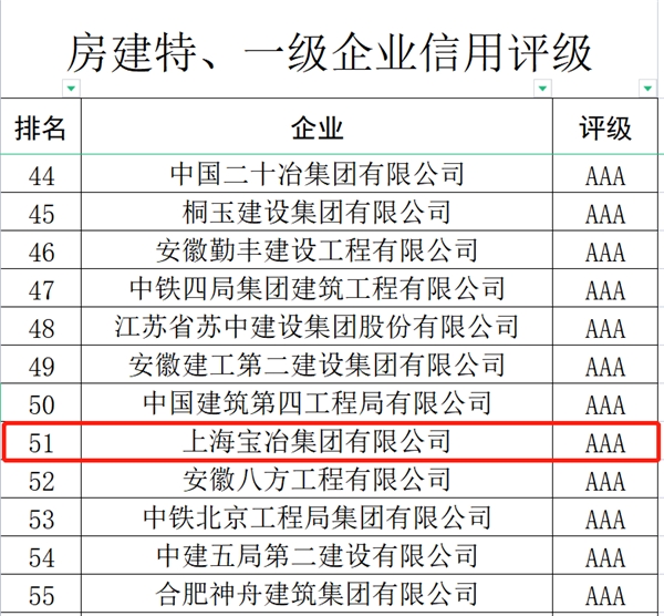 亿博电竞 亿博官网上海宝冶荣获合肥市施工总承包企业“AAA”级信用综合评价(图2)